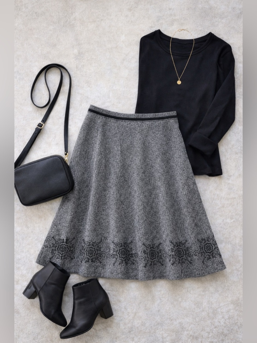 Eddie Bauer Wool Blend Embroidered A-Line Skirt Gray Tweed Size 10